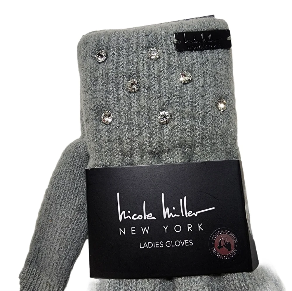 Nicole Miller New York Rhinestones Gloves With Touch-Screen Women One Size